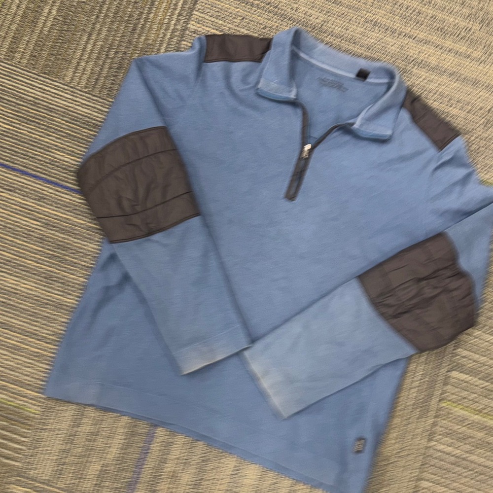 Hugo Boss 1/4 Zip Pullover Mens XL Blue Good Quilted‎ Elbow Patch Cotton Knit